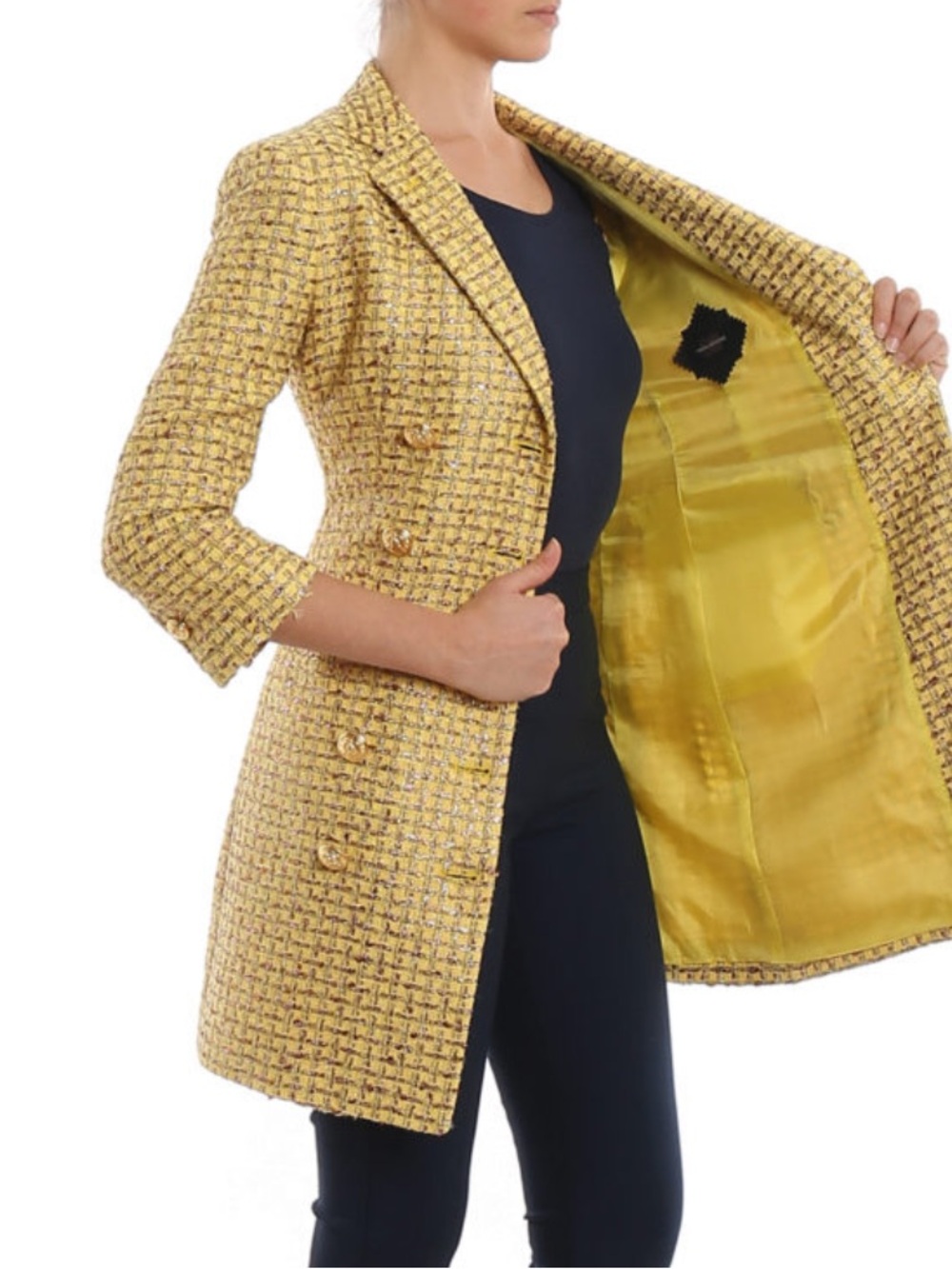 Tagliatore Gorsuch Yellow Tweed Double-Breasted Blazer Jacket see measurements - Picture 4 of 11